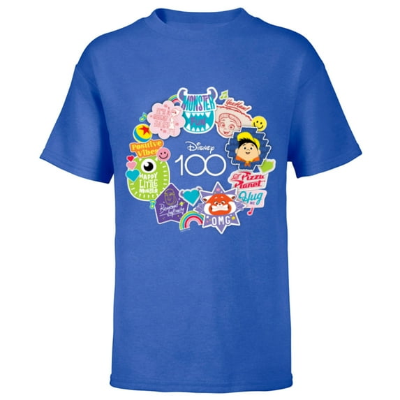 Disney 100 Pixar Happy Faces Sticker Circle D100 - Short Sleeve T-Shirt for Kids - Customized-Royal