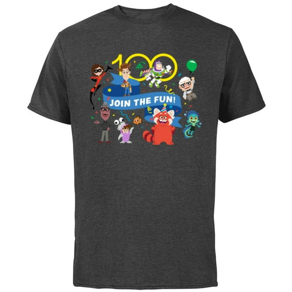 Disney 100 Pixar Join the Fun Anniversary D100 - Short Sleeve Cotton T-Shirt for Adults - Customized-Charcoal