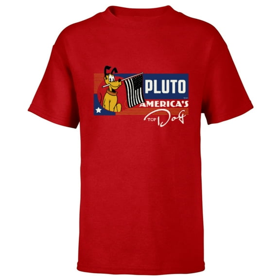 Disney 100 Pluto America’s Top Dog Flag Retro Vintage D100 - Short Sleeve T-Shirt for Kids - Customized-Red