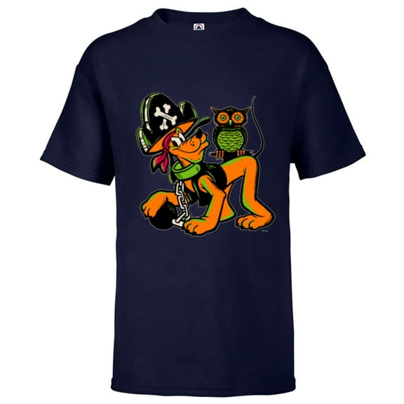 Disney 100 Pluto Halloween Classic Pirate Captain Costume - Short Sleeve T-Shirt for Kids - Customized-Athletic Navy