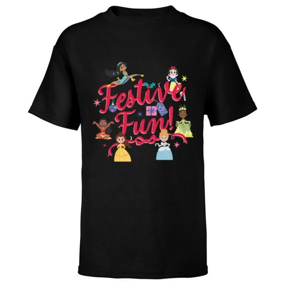 Disney 100 Princess Squad Christmas Holiday Festive Fun D100 - Short Sleeve T-Shirt for Kids - Customized-Black