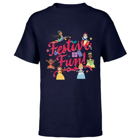 Disney 100 Princess Squad Christmas Holiday Festive Fun D100 - Short Sleeve T-Shirt for Kids - Customized-Navy