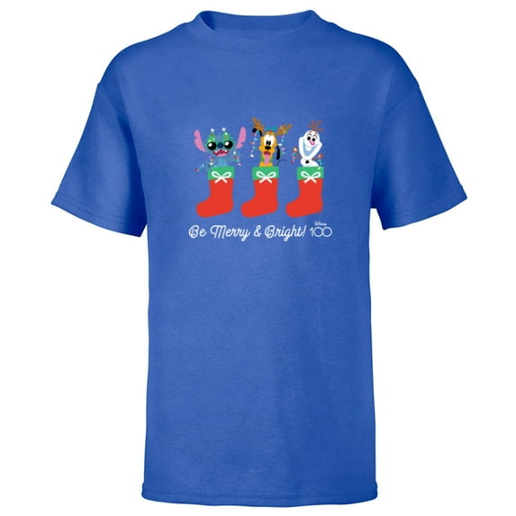 Disney 100 Stitch Pluto Olaf Christmas Be Merry & Bright! - Short Sleeve T-Shirt for Kids - Customized-Royal