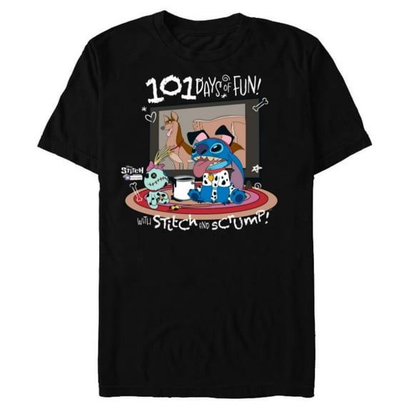 Disney 100 Stitch in Costume 101 Dalmatians Fun & Scrump - Short Sleeve Blended T-Shirt for Adults - Customized-Black