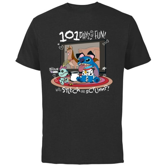Disney 100 Stitch in Costume 101 Dalmatians Fun & Scrump - Short Sleeve Cotton T-Shirt for Adults - Customized-Black