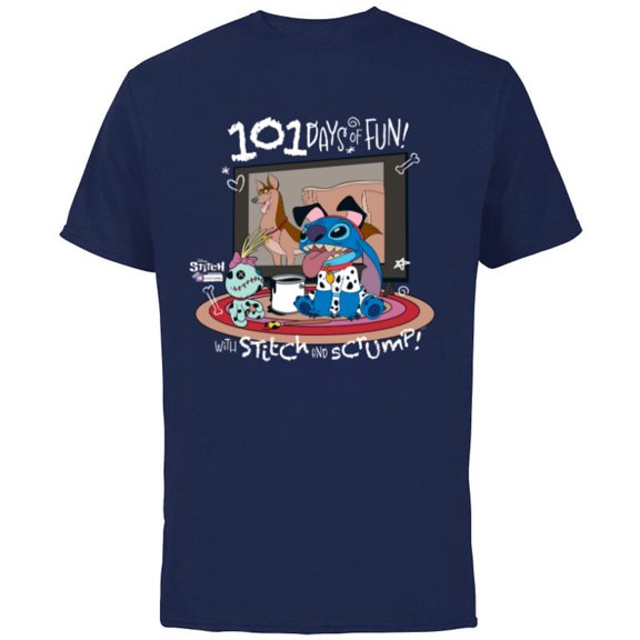 Disney 100 Stitch in Costume 101 Dalmatians Fun & Scrump - Short Sleeve Cotton T-Shirt for Adults - Customized-Navy