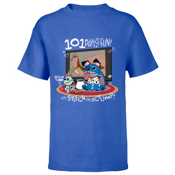 Disney 100 Stitch in Costume 101 Dalmatians Fun & Scrump - Short Sleeve T-Shirt for Kids - Customized-Royal