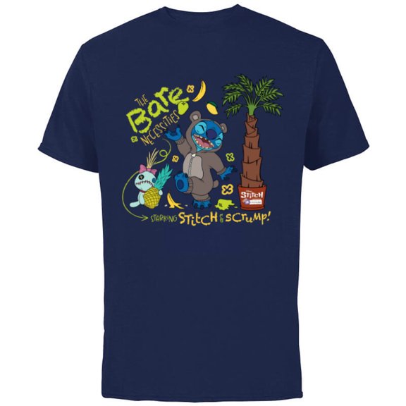 Disney 100 Stitch in Costume Baloo Bare Necessities & Scrump - Short Sleeve Cotton T-Shirt for Adults - Customized-Navy