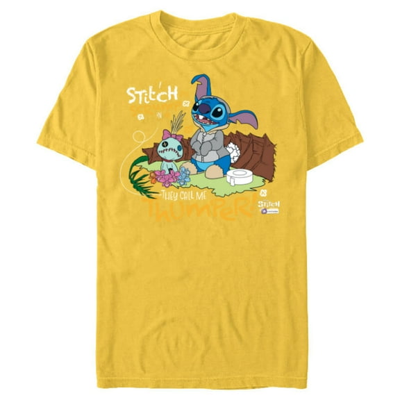Disney 100 Stitch in Costume Bambi They Call Me Thumper - Short Sleeve Blended T-Shirt for Adults - Customized-Yellow