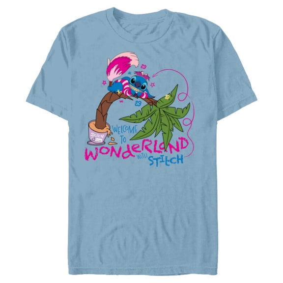 Disney 100 Stitch in Costume Cheshire Cat Wonderland Welcome - Short Sleeve Blended T-Shirt for Adults - Customized-Ocean Blue