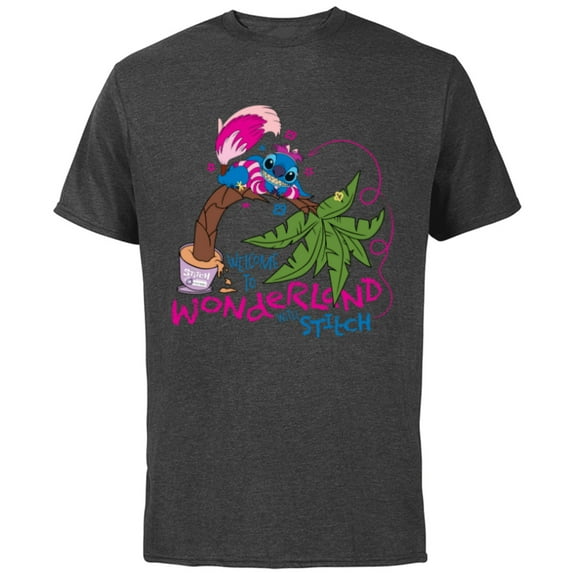 Disney 100 Stitch in Costume Cheshire Cat Wonderland Welcome - Short Sleeve Cotton T-Shirt for Adults - Customized-Charcoal