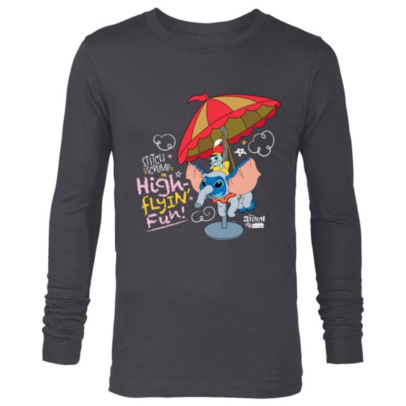 Disney 100 Stitch in Costume Dumbo High-Flyin' Fun & Scrump - Long Sleeve T-Shirt for Men - Customized-Charcoal Heather