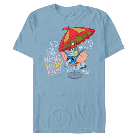 Disney 100 Stitch in Costume Dumbo High-Flyin' Fun & Scrump - Short Sleeve Blended T-Shirt for Adults - Customized-Ocean Blue