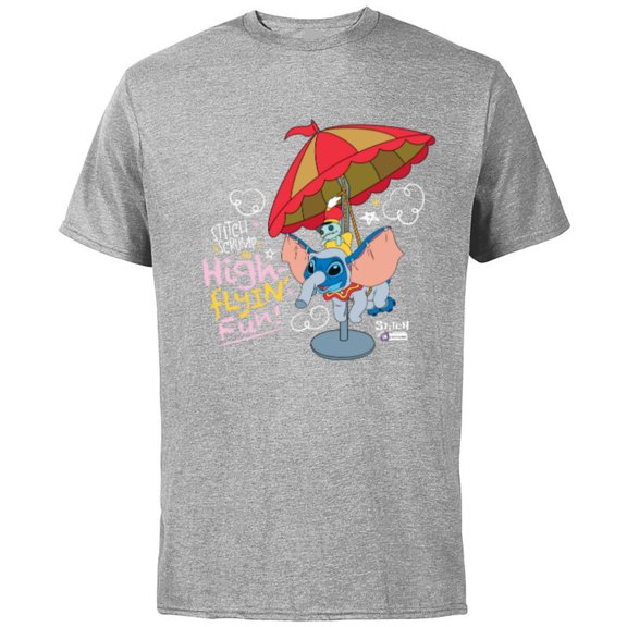 Disney 100 Stitch in Costume Dumbo High-Flyin' Fun & Scrump - Short Sleeve Cotton T-Shirt for Adults - Customized-Athletic Heather