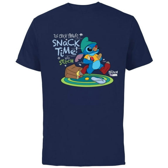 Disney 100 Stitch in Costume Gus from Cinderella Snack Time - Short Sleeve Cotton T-Shirt for Adults - Customized-Navy