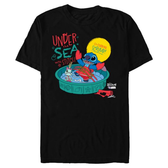 Disney 100 Stitch in Costume Little Mermaid Under the Sea - Short Sleeve Blended T-Shirt for Adults - Customized-Black