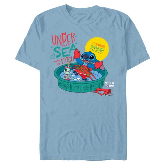 Disney 100 Stitch in Costume Little Mermaid Under the Sea - Short Sleeve Blended T-Shirt for Adults - Customized-Ocean Blue