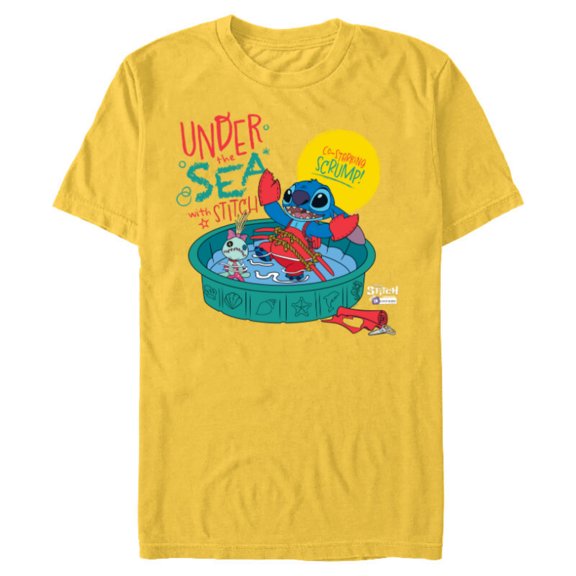 Disney 100 Stitch in Costume Little Mermaid Under the Sea - Short Sleeve Blended T-Shirt for Adults - Customized-Yellow
