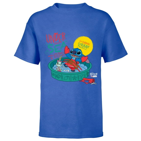 Disney 100 Stitch in Costume Little Mermaid Under the Sea - Short Sleeve T-Shirt for Kids - Customized-Royal