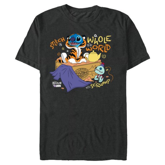 Disney 100 Stitch in Costume Rajah Aladdin a Whole New World - Short Sleeve Blended T-Shirt for Adults - Customized-Dark Heather