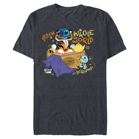 Disney 100 Stitch in Costume Rajah Aladdin a Whole New World - Short Sleeve Blended T-Shirt for Adults - Customized-Navy Heather