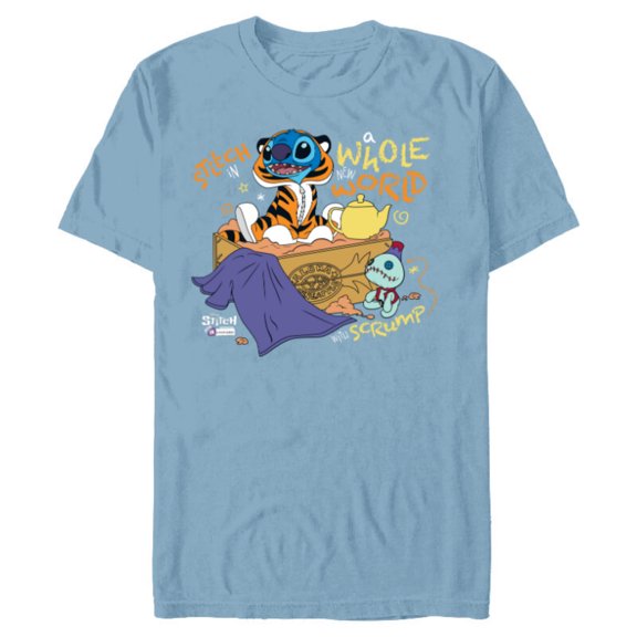 Disney 100 Stitch in Costume Rajah Aladdin a Whole New World - Short Sleeve Blended T-Shirt for Adults - Customized-Ocean Blue