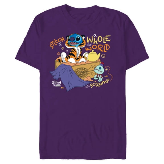 Disney 100 Stitch in Costume Rajah Aladdin a Whole New World - Short Sleeve Blended T-Shirt for Adults - Customized-Purple
