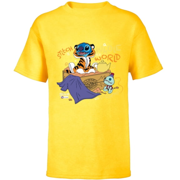 Disney 100 Stitch in Costume Rajah Aladdin a Whole New World - Short Sleeve T-Shirt for Kids - Customized-Yellow