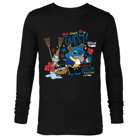 Disney 100 Stitch in Costume The Beast Be Our Guest & Scrump - Long Sleeve T-Shirt for Men - Customized-Black