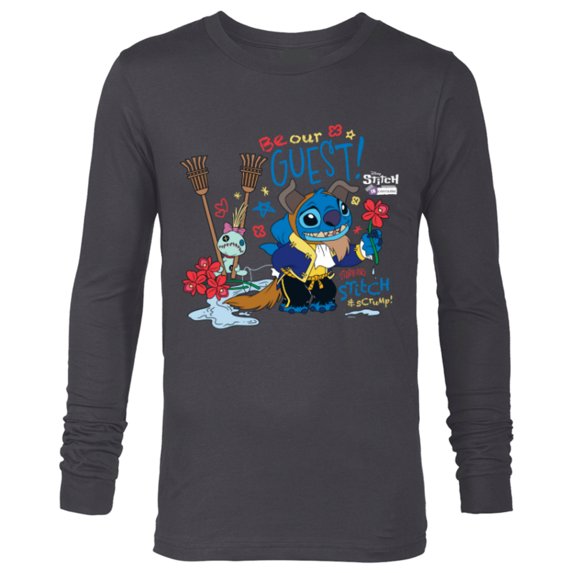 Disney 100 Stitch in Costume The Beast Be Our Guest & Scrump - Long Sleeve T-Shirt for Men - Customized-Charcoal Heather