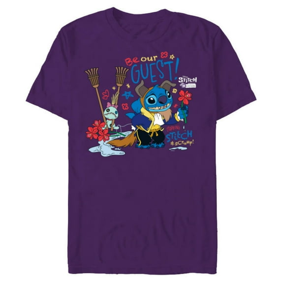 Disney 100 Stitch in Costume The Beast Be Our Guest & Scrump - Short Sleeve Blended T-Shirt for Adults - Customized-Purple