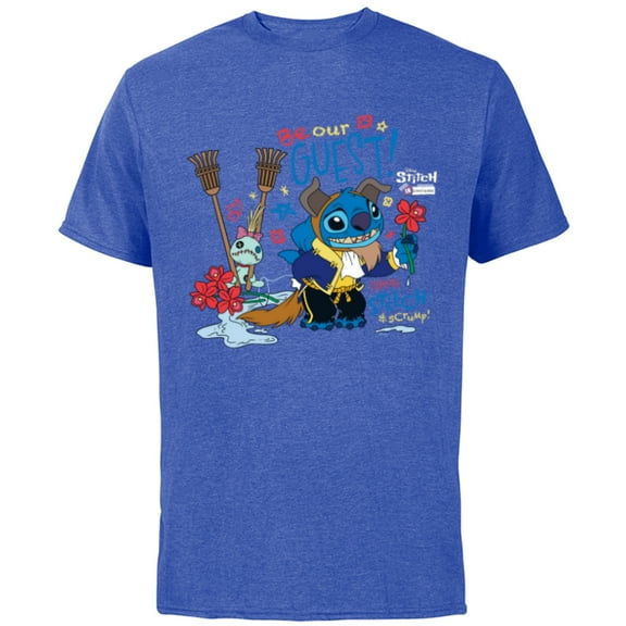 Disney 100 Stitch in Costume The Beast Be Our Guest & Scrump - Short Sleeve Cotton T-Shirt for Adults - Customized-Royal Heather