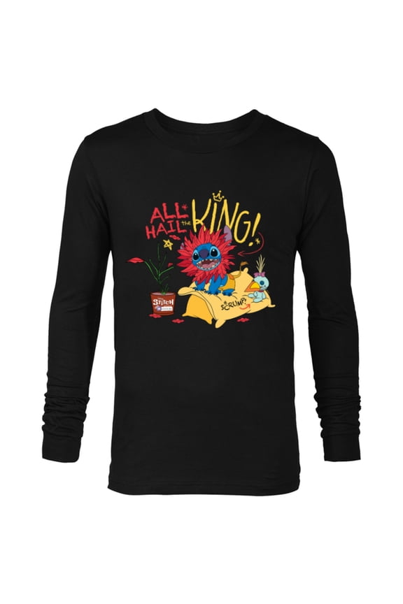 Disney 100 Stitch in Costume The Lion King All Hail the King - Long Sleeve T-Shirt for Men - Customized-Black