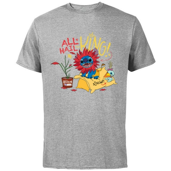 Disney 100 Stitch in Costume The Lion King All Hail the King - Short Sleeve Cotton T-Shirt for Adults - Customized-Athletic Heather