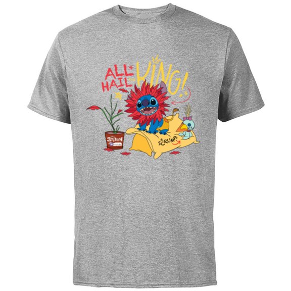 Disney 100 Stitch in Costume The Lion King All Hail the King - Short Sleeve Cotton T-Shirt for Adults - Customized-Athletic Heather