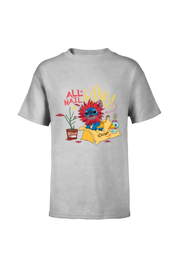 Disney 100 Stitch in Costume The Lion King All Hail the King - Short Sleeve T-Shirt for Kids - Customized-Athletic Heather