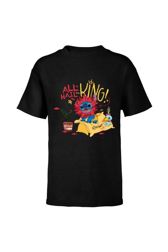 Disney 100 Stitch in Costume The Lion King All Hail the King - Short Sleeve T-Shirt for Kids - Customized-Black