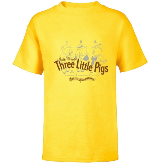 Disney 100 Walt Disney’s Three Little Pigs Vintage D100 - Short Sleeve T-Shirt for Kids - Customized-Yellow