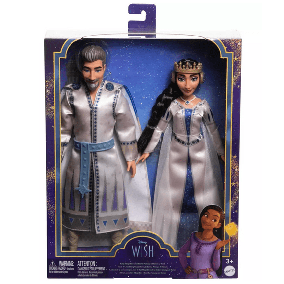 Mattel Disneys Wish 2-Doll Set, King Magnifico Queen Amaya Posable Fashion Dolls with Removable Outfits Accessories, HRC18