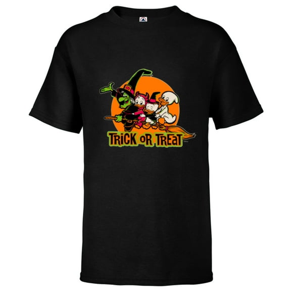 Disney 100 Witch Huey Dewey Louie Trick or Treat Halloween - Short Sleeve T-Shirt for Kids - Customized-Black