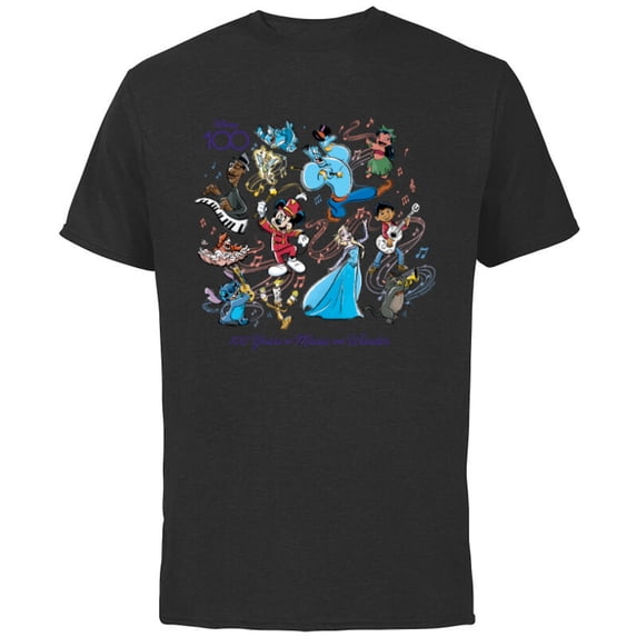 Disney 100 Years of Music and Wonder Full Color D100 - Short Sleeve Cotton T-Shirt for Adults - Customized-Black