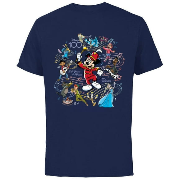 Disney 100 Years of Music and Wonder Mickey Full Color D100 - Short Sleeve Cotton T-Shirt for Adults - Customized-Navy