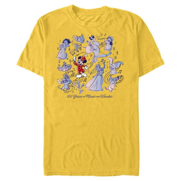 Disney 100 Years of Music and Wonder Mickey Mouse D100 - Short Sleeve Blended T-Shirt for Adults - Customized-Yellow
