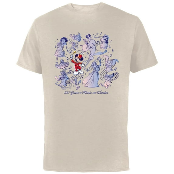 Disney 100 Years of Music and Wonder Mickey Mouse D100 - Short Sleeve Cotton T-Shirt for Adults - Customized-Natural