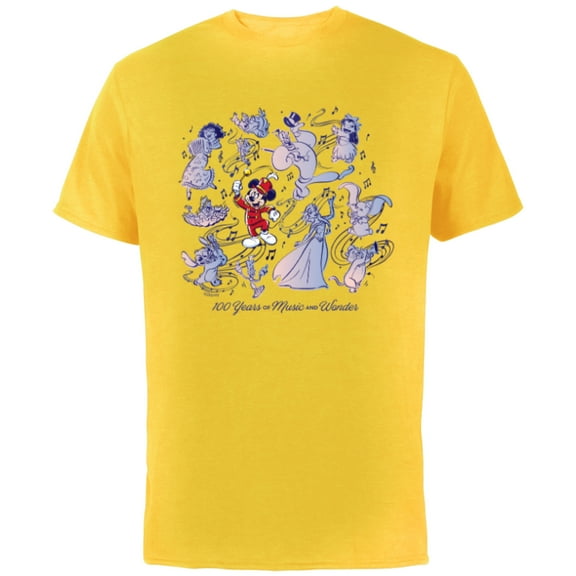 Disney 100 Years of Music and Wonder Mickey Mouse D100 - Short Sleeve Cotton T-Shirt for Adults - Customized-Yellow