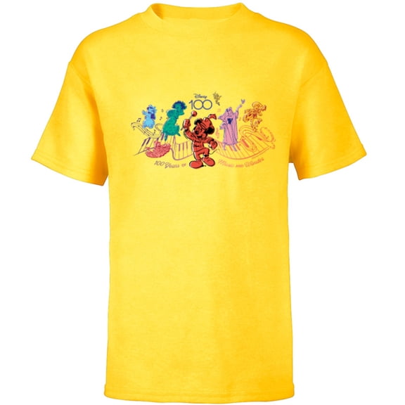 Disney 100 Years of Music and Wonder Piano Color Fill D100 - Short Sleeve T-Shirt for Kids - Customized-Yellow