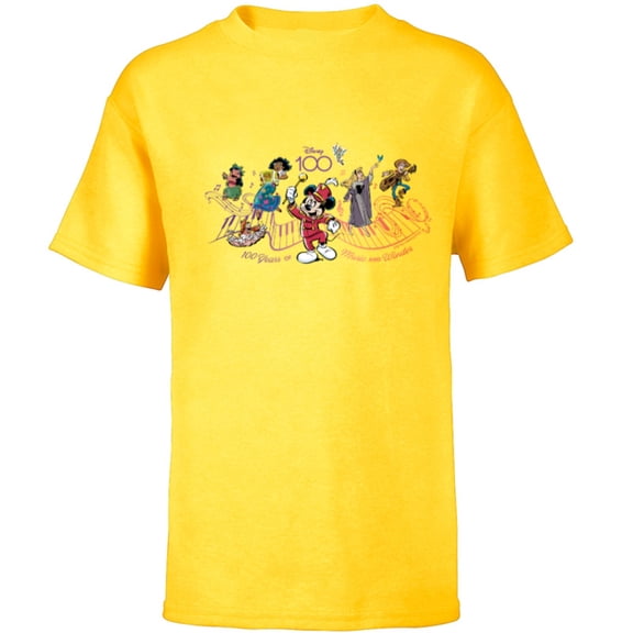 Disney 100 Years of Music and Wonder Piano Full Color D100 - Short Sleeve T-Shirt for Kids - Customized-Yellow