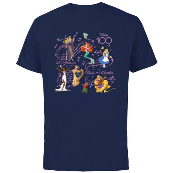 Disney 100 Years of Music and Wonder Princess Songs D100 - Short Sleeve Cotton T-Shirt for Adults - Customized-Navy