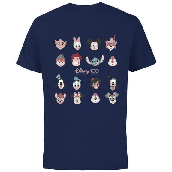 Disney 100 Years of Wonder Famous Faces Muted Cute D100 - Short Sleeve Cotton T-Shirt for Adults - Customized-Navy