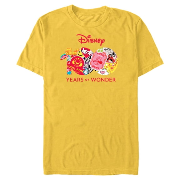 Disney 100 Years of Wonder Logo Happy Faces Stickers D100 - Short Sleeve Blended T-Shirt for Adults - Customized-Yellow